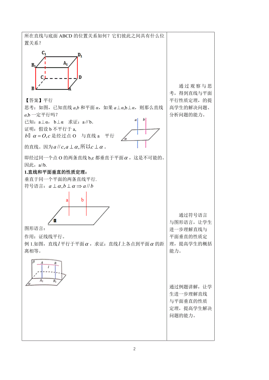 人教a版高中数学必修第二册8.6.2 直线与平面垂直（第2课时）直线与平面垂直的性质 【教学设计】_第2页